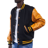 Mens Black Orange Varsity Jacket-1